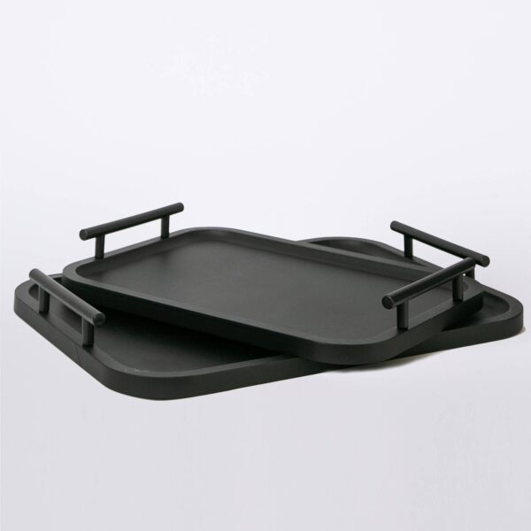 Porto Boutique - 488 - Wood tray with Iron handles (Set of 2)