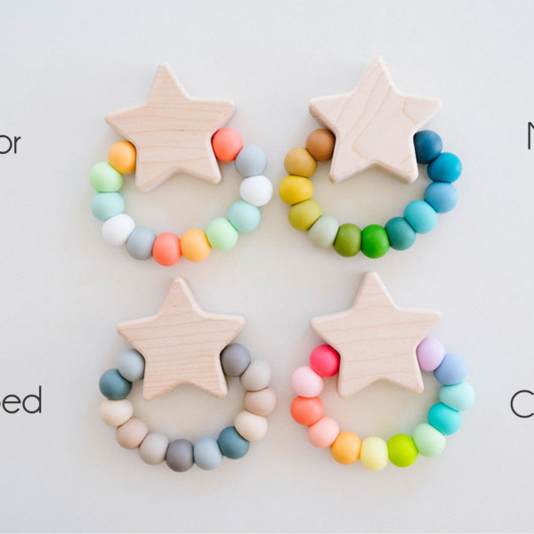 Bannor Toys - Star Charm Wood and Silicone Teething Toy for Baby