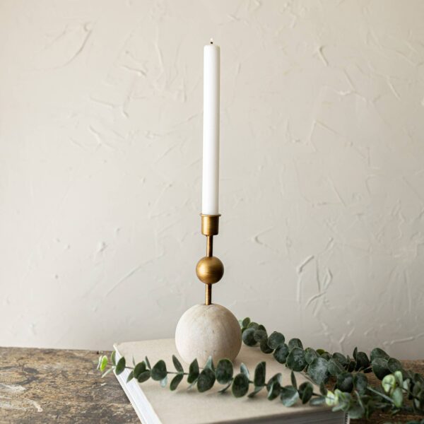 Foreside Home & Garden - Jude Brass Stacked Sphere Taper Candle Holder Wood & Metal