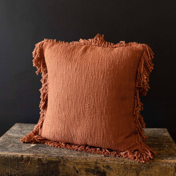 Foreside Home & Garden - Mattie 18x18 Woven Rust Yarn Fringe Filled Pillow Cotton