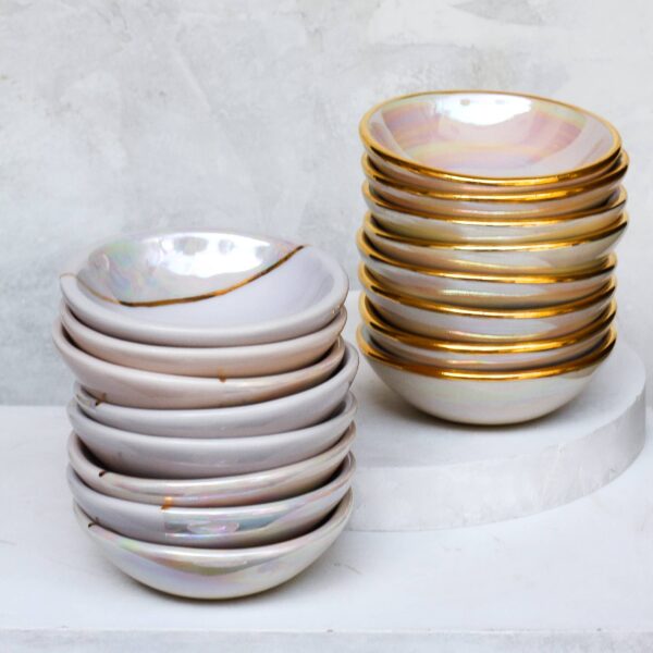 Apricity Ceramics - Dipped Iridescent Trinket Bowl | Handmade Pottery with Gold