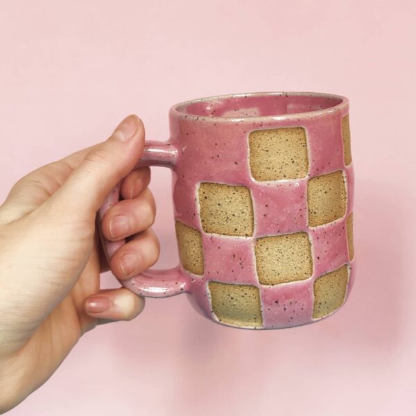 Osso Ceramics - Checkerboard Mug in Glossy Pink