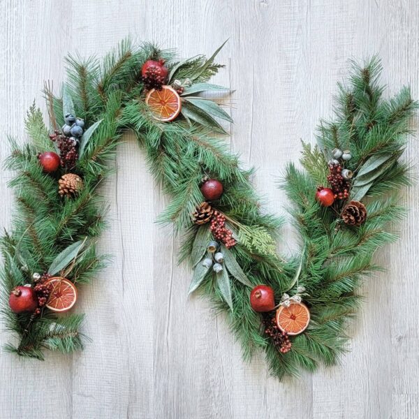 ES Essentials - Artificial Mixed Pine Fruit Garland with Pinecone Pomegranat