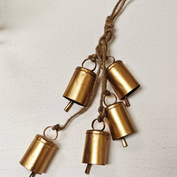 ES Essentials - Christmas Gold Tin Bell X5 with Jute Hanger