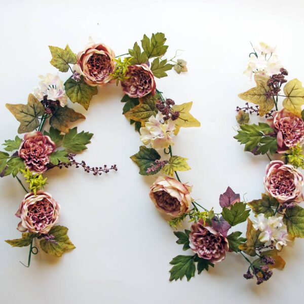 ES Essentials - Cabbage Rose Hydrangea Dahlia Berry Garland 72" Mauve