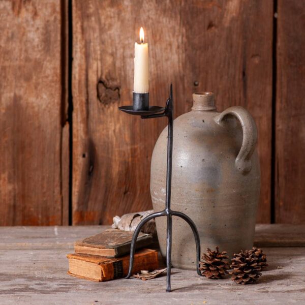 Irvin's Tinware - Primitive Single Taper Aged Wrought Iron Candle Holder