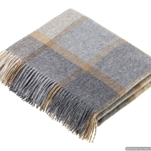 Bronte Moon - Merino Lambswool Throw Blanket - Block Windowpane - Beige / Gray