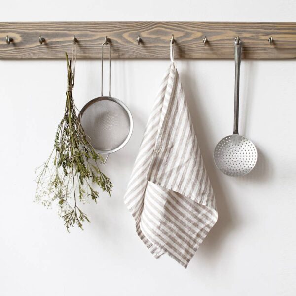 Linen Tales - Natural White Stripes Linen Kitchen Towel