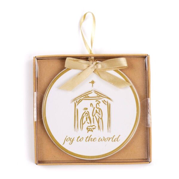 Joy To The World Ornament White/Light Gold 4"