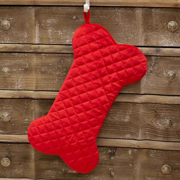 Quilted Dog Bone Stocking Red 21x10