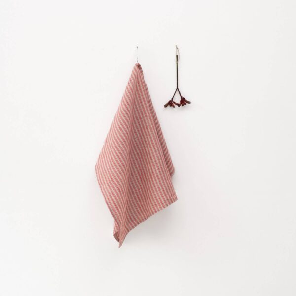 Linen Tales - Red Natural Stripes Linen Kitchen Towel