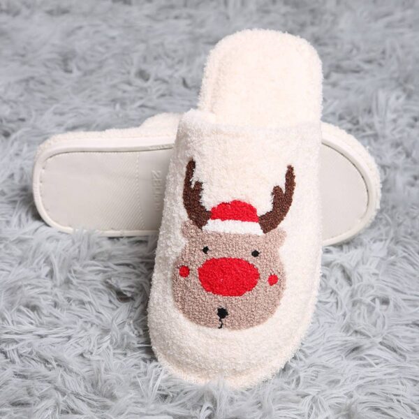 Santa Hat Rudolph Print Soft Home Indoor Floor Slippers