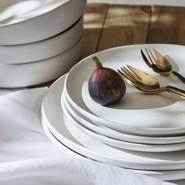 Macchio Stoneware Dinnerware Set - White Matte - Crafted in Portugal - Scratch-Resistant