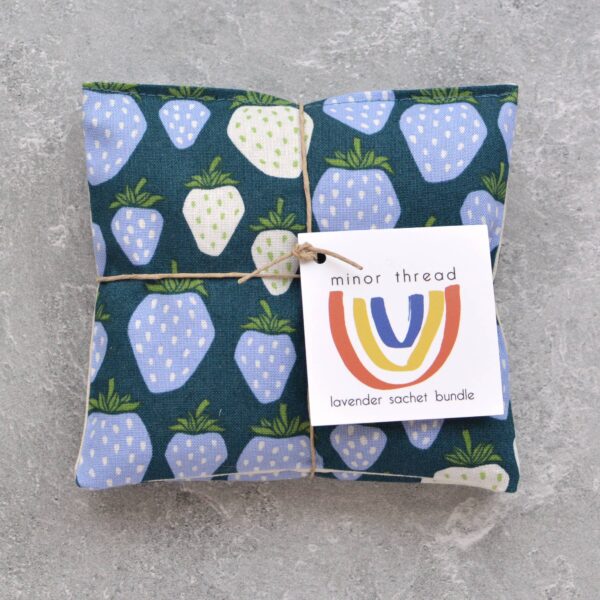 Giant Strawberries in Blue Cotton Lavender Sachet Bundle