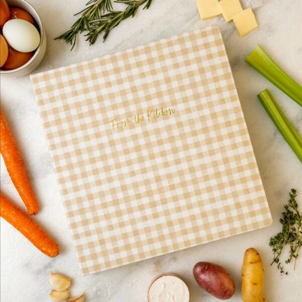 Beige Gingham Large Recipe Binder