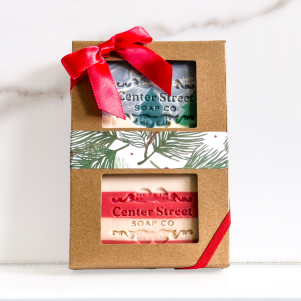 Center Street Soap Co - Candy Cane + Alpine Frost Handmade Soap Gift Box - Two Soaps