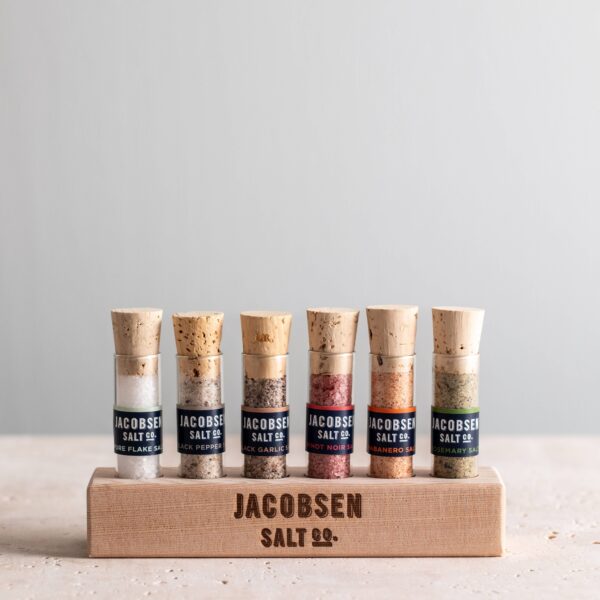 Jacobsen Salt Co. - Infused Sea Salt Gift Set - Six Vial Set with Wooden Stand