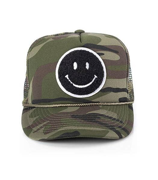 Local Beach Smiley Patch Trucker Hat: Camo