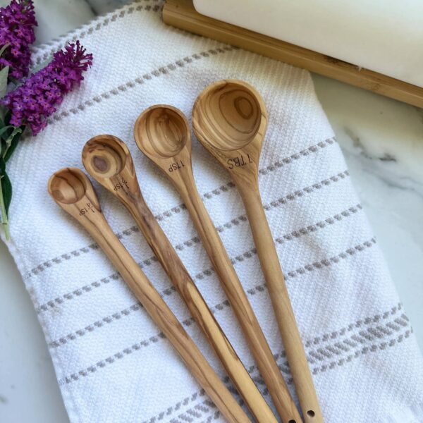 Handcrafted Olive Wood Long Handle Measuring Spoons Set