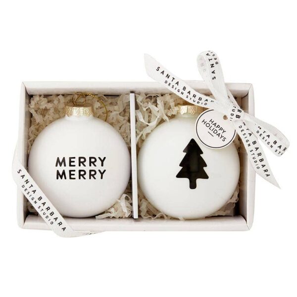 Glass Ornament Set - Merry Merry + Tree - Set of 2