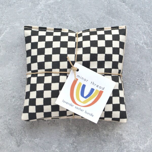 Black & Natural Checkerboard Lavender Sachet Bundle