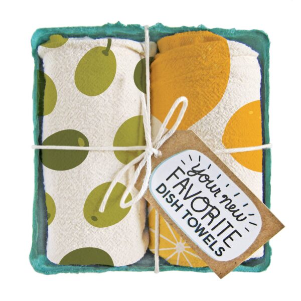 OLIVES WITH A TWIST (Olive, Lemon) - Tea Towel Set of 2