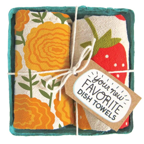 MARI BERRY (Marigold, Strawberry) - Tea Towel Set of 2