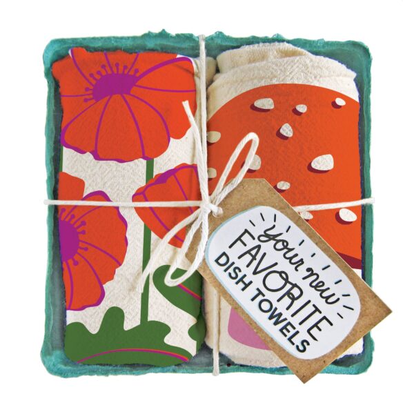 FALL FIELD DAY (Mushroom, Poppies) - Tea Towel Set of 2