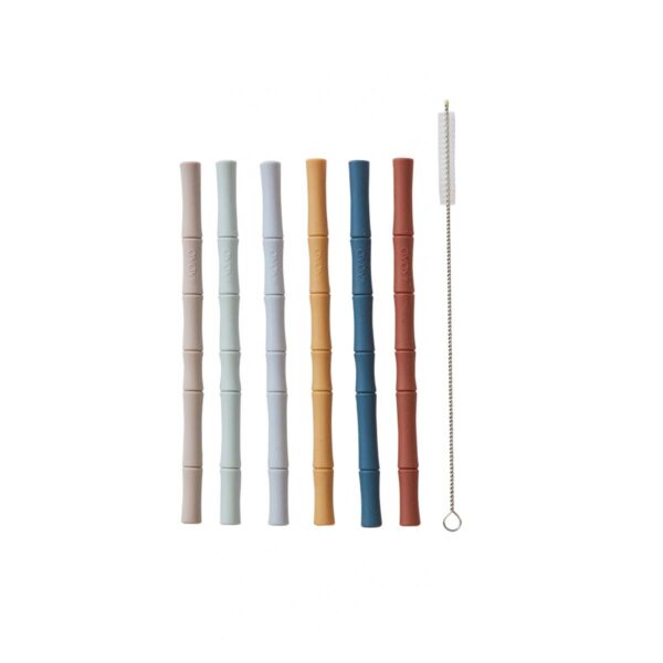 OYOY LIVING DESIGN - Bamboo Silicone Straw - Pack of 6 - Caramel / Blue