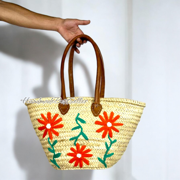 Moroccan Straw Bag with Leather Handles