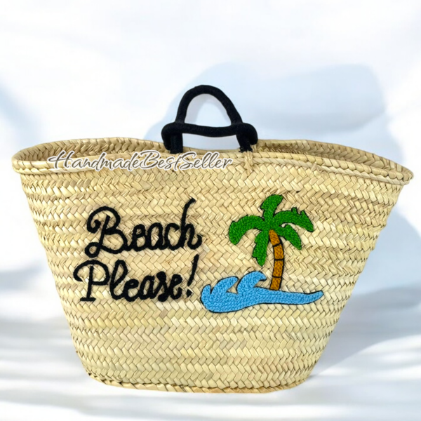 Handwoven Straw Beach Bag – Palm Tree Embroidery