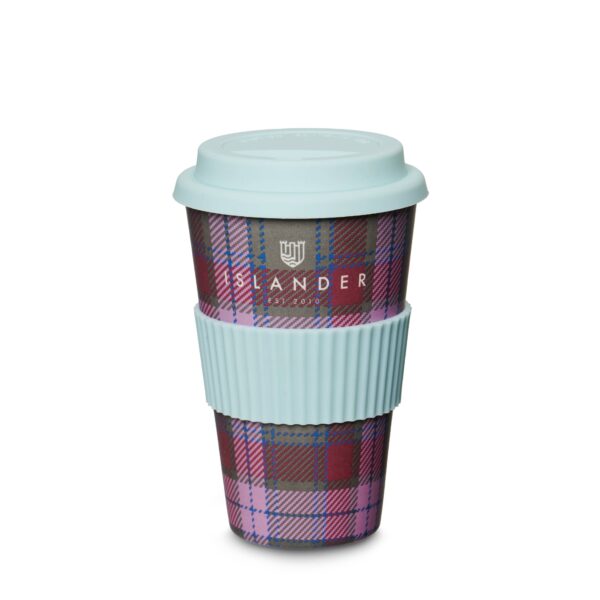 Islander Bamboo Coffee Cup: Pink-Blue Tartan