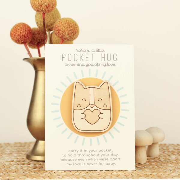 Wooden Pocket Hug, Dog. Thinking of You Gift