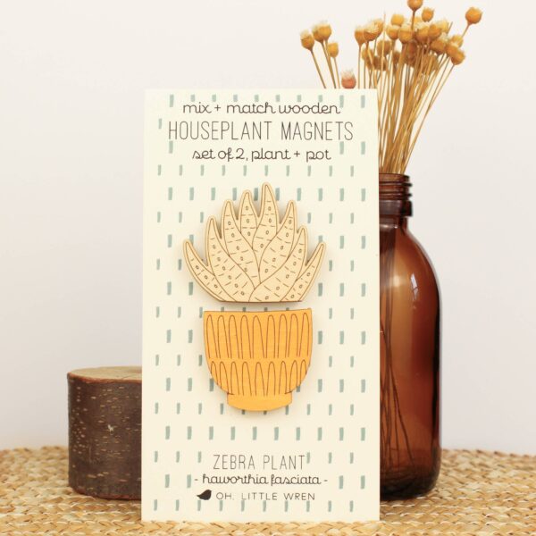 Wood House Plant Magnets | Zebra Plant | Plant Lover Gift