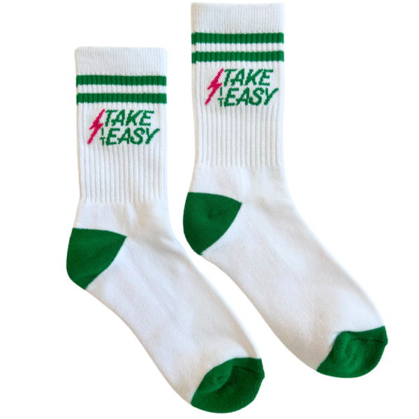 Take it Easy Crew Socks: White, OS