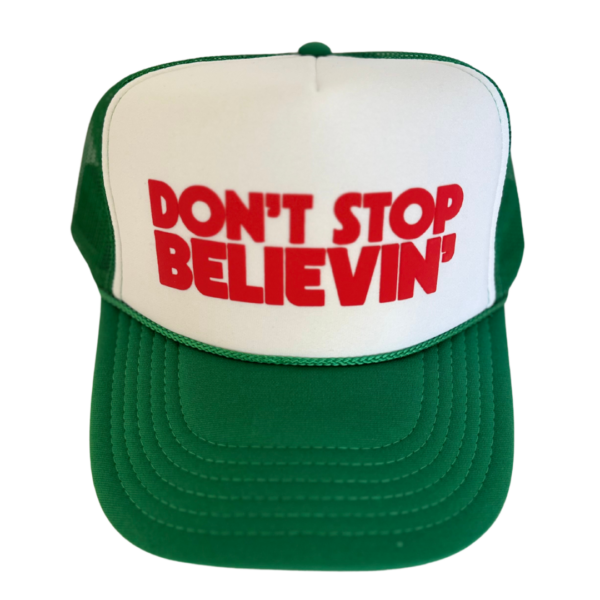 Don't Stop Believin' Trucker Hat: Kelly/White