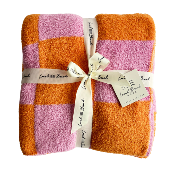 Checker Luxe Home Blanket: Bubble Gum/Orange