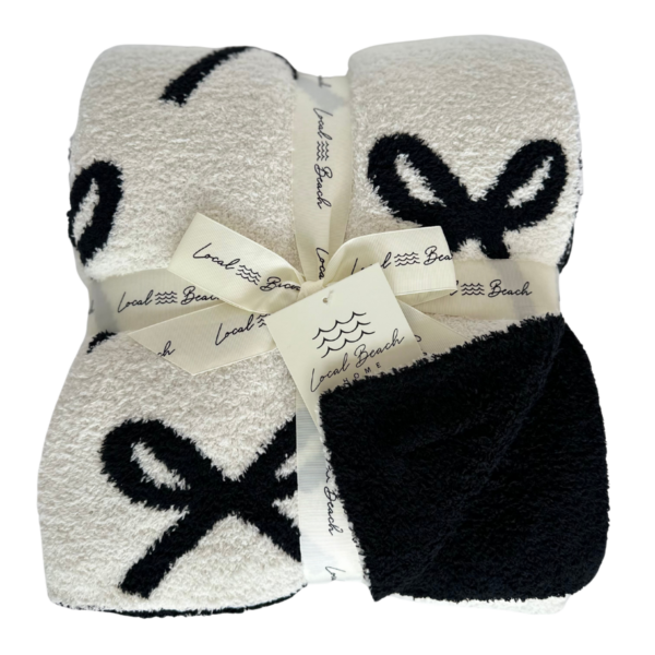 Bow Luxe Home Blanket: Cream/Black