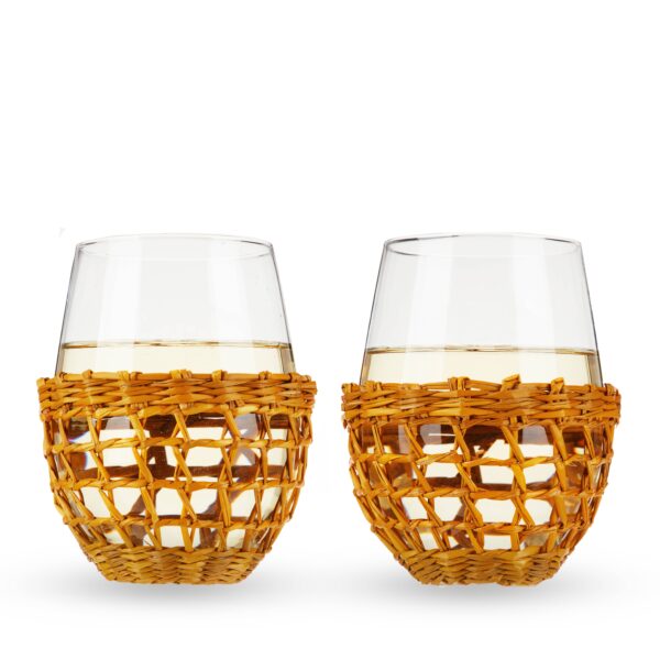 Twine - Island Stemless Glassware w/ Seagrass Wrap Cover - Set of 2