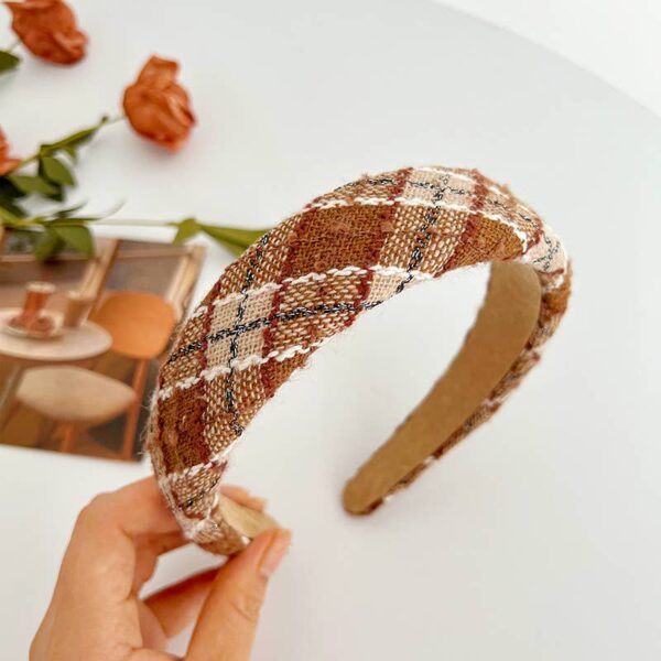 Adorro - Fall Knit Plaid Padded Headband