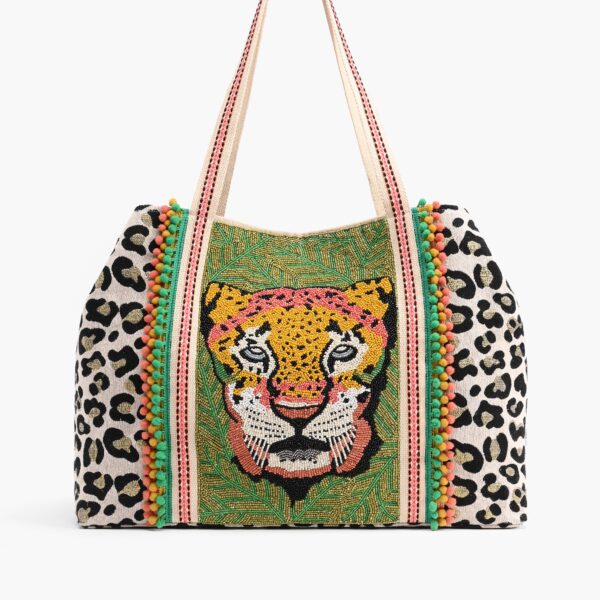 America & Beyond - Forestry Leopard Embellished Tote