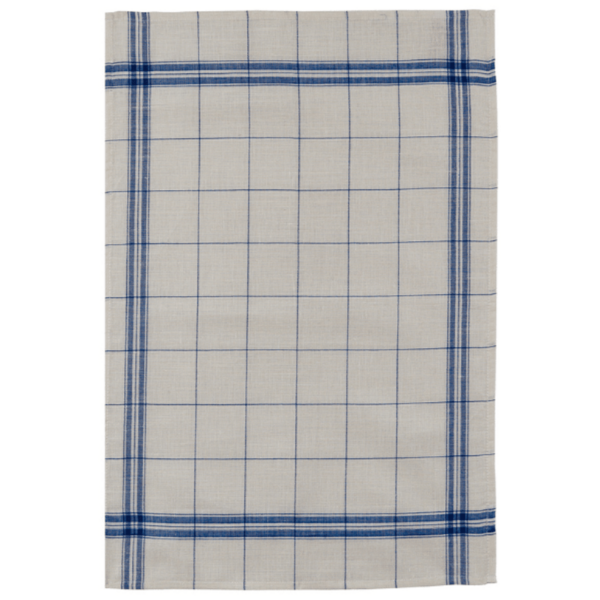 The French Farm - Coucke Blue Checker Tea Towel (95% linen and 5% cotton)