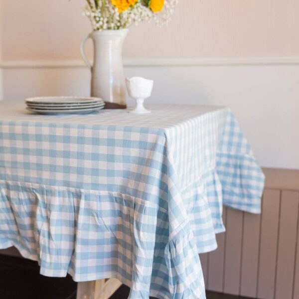 Galley and Fen - Blue Ruffled Gingham Tablecloth