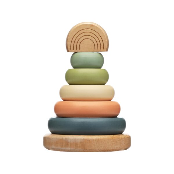 Pearhead - Wooden Stacking Rainbow Tower Baby Toy, Nursery Decor