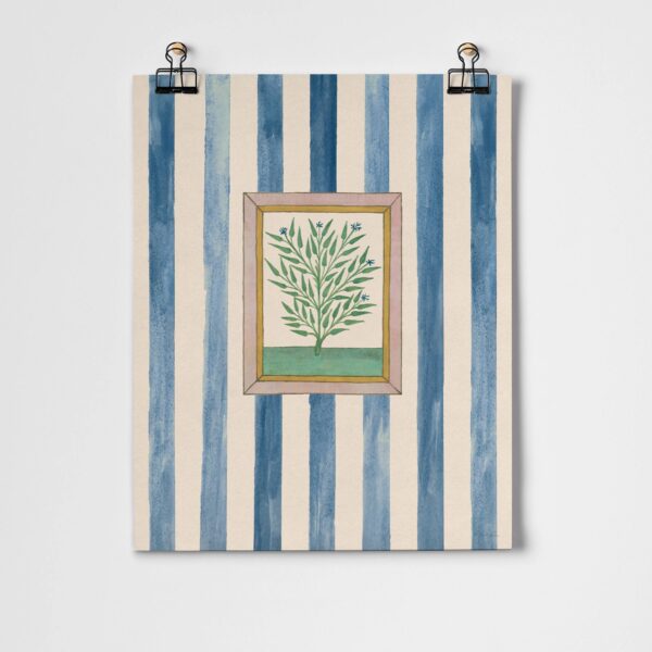 Roomytown Inc - Book of Herbs Blue Stripe Fine Art Print