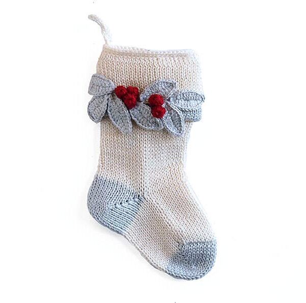 Melange Collection - Mini Holly Leaf Stocking - Ecru