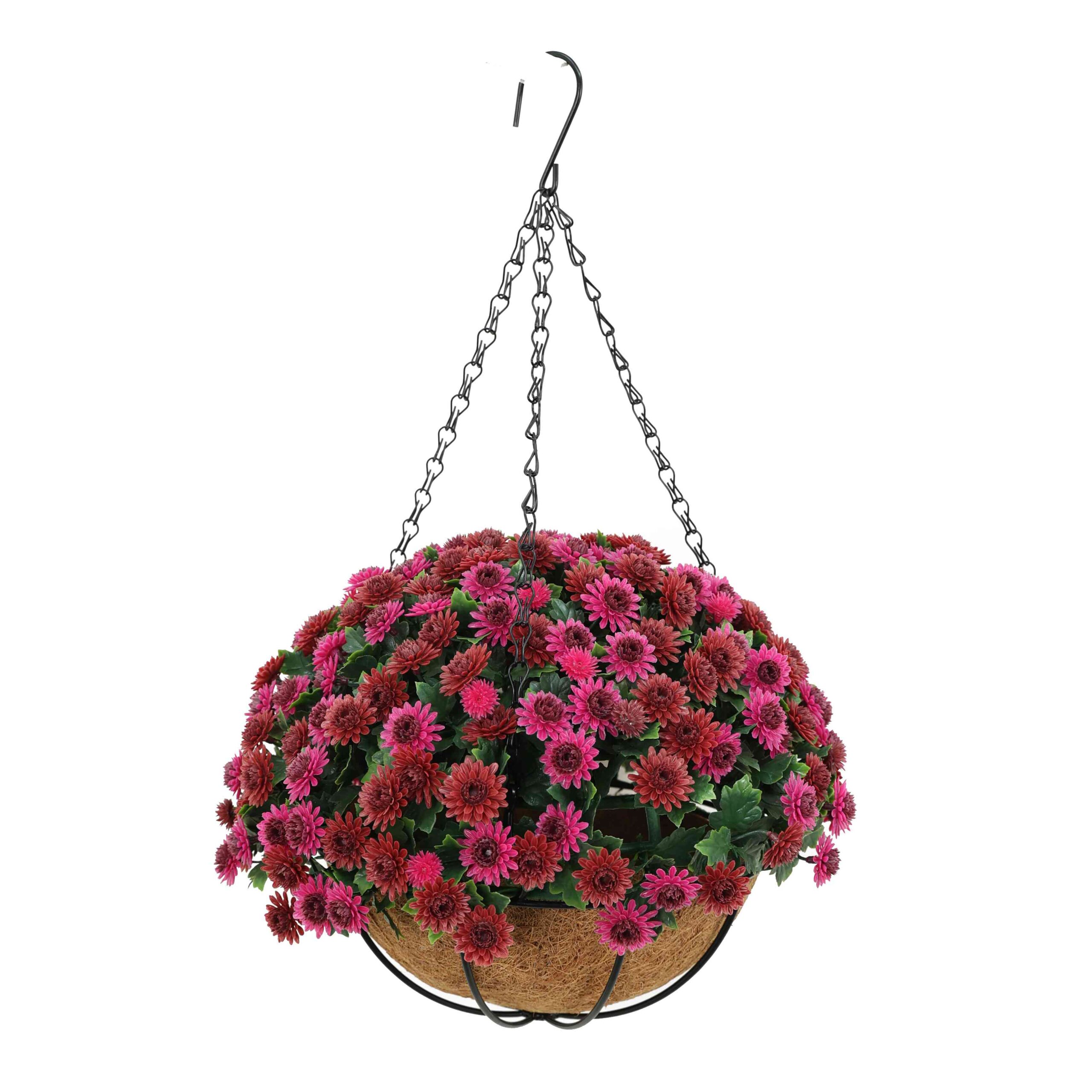 ES Essentials - Mum Hanging Basket, Burgundy/Purple, 12"W UV Protection