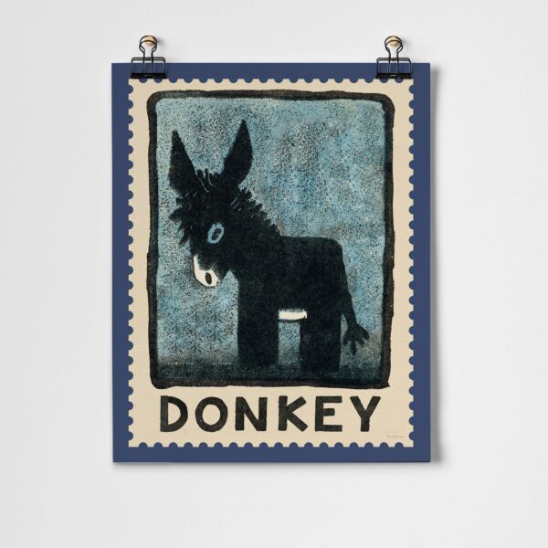 Roomytown Inc - Donkey Vintage Stamp Fine Art Print