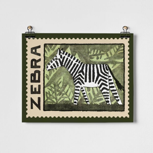 Roomytown Inc - Zebra Vintage Stamp Fine Art Print