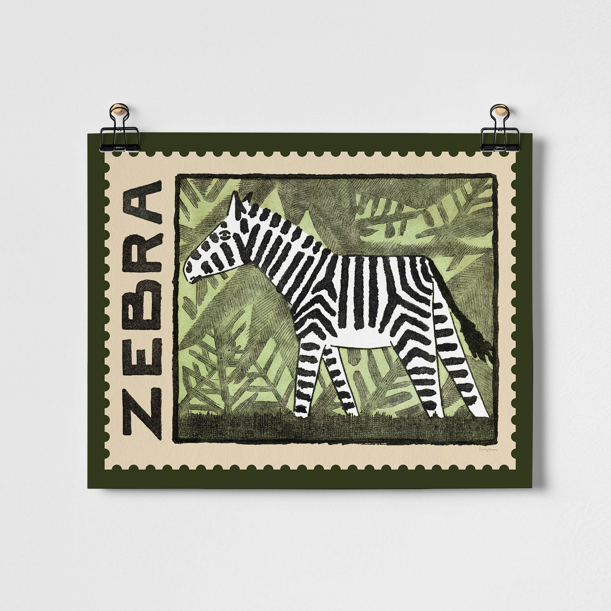 Roomytown Inc - Zebra Vintage Stamp Fine Art Print